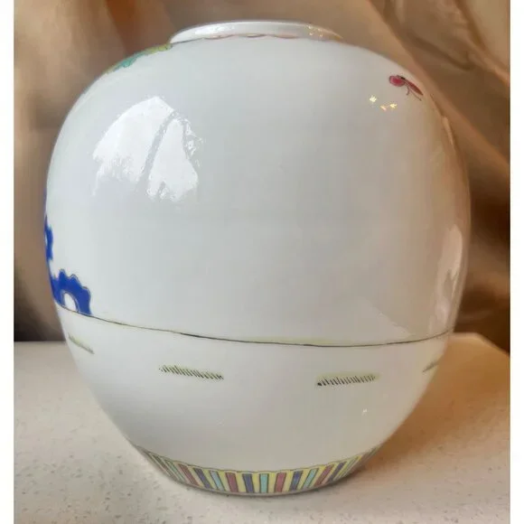 Antique Famille Hand-Painted Chinese Porcelain Vase 7" with Mark White Pink Gree - Picture 6 of 16